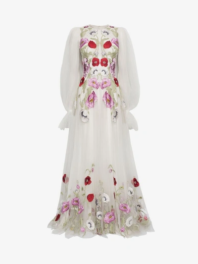 Shop Alexander Mcqueen Poppy Embroidered Tulle Long  Dress