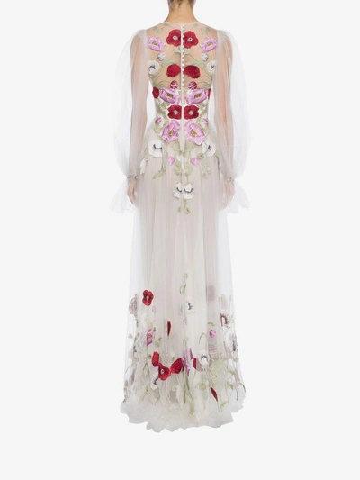 Shop Alexander Mcqueen Poppy Embroidered Tulle Long  Dress