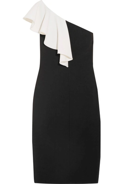 Shop Saint Laurent One-shoulder Ruffled Wool-blend Crepe Dress