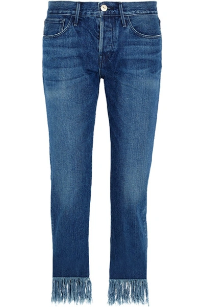 3x1 Woman Wm3 Crop Fringe Distressed Mid-rise Straight-leg Jeans Mid Denim