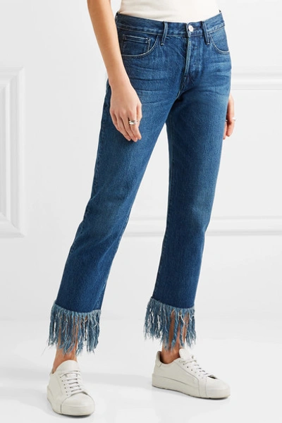 Shop 3x1 Wm3 Crop Fringe Mid-rise Straight-leg Jeans In Mid Denim
