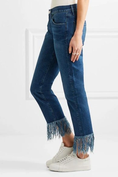 Shop 3x1 Wm3 Crop Fringe Mid-rise Straight-leg Jeans In Mid Denim