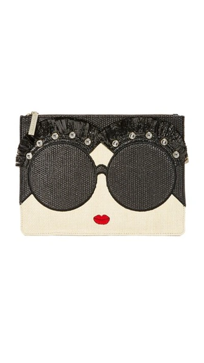 Alice And Olivia 'stace Face' Embellished Straw Zip Pouch In Multi