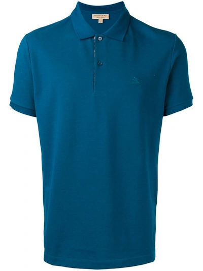 Burberry Check Placket Cotton Piqué Polo Shirt In Blue