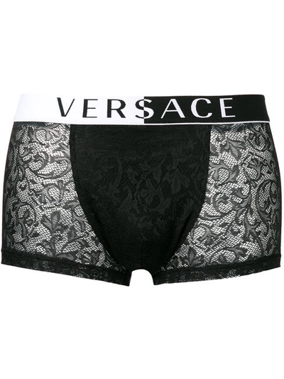 Versace Lace Logo Waistband Boxer Shorts - Black