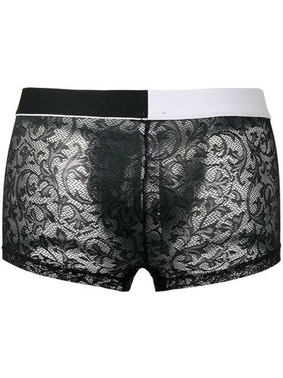 Shop Versace Lace Logo Waistband Boxer Shorts - Black