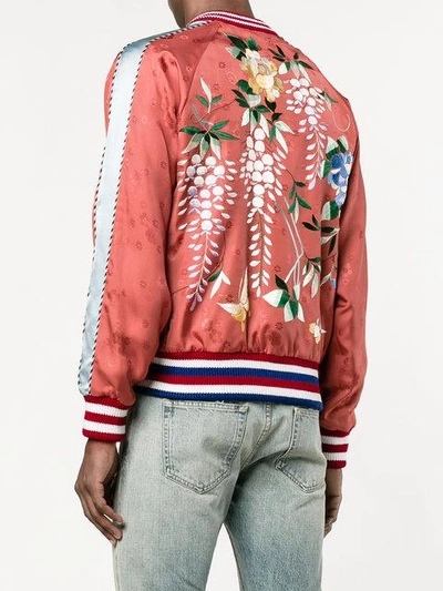 Shop Gucci Orange Floral Embroidered Bomber Jacket In Yellow