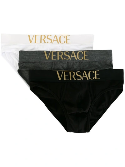 Versace Apollo Stretch Cotton Briefs - Set Of Three In Black