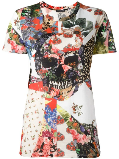 Alexander Mcqueen White Floral Skull Classic T-shirt In Multicolour