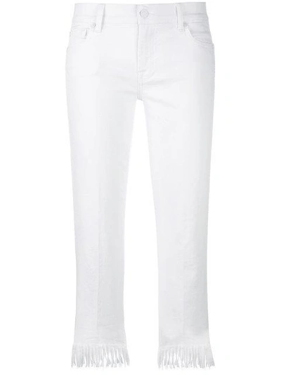 7 For All Mankind Fringed Trim Skinny Jeans In White
