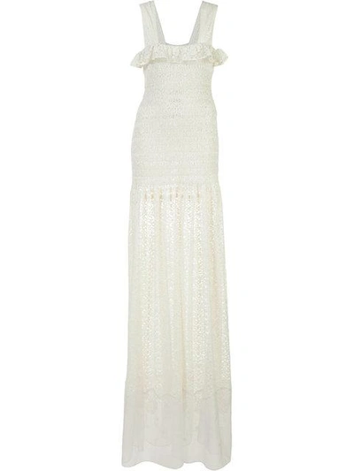 Stella Mccartney Sleeveless Smocked Lace Gown In White