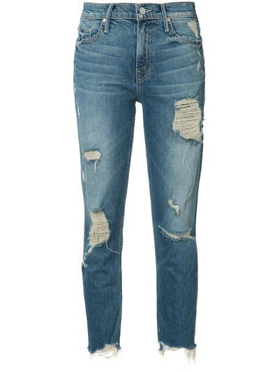 Mother Ripped Cropped Jeans In Blue