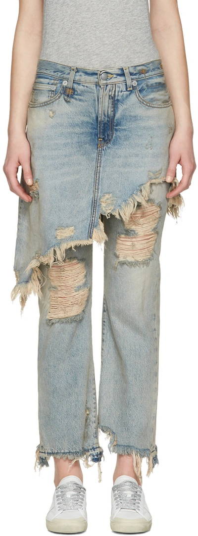Shop R13 Blue Double Classic Shredded Jeans