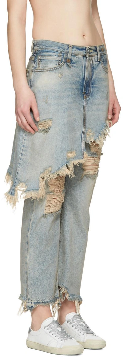 Shop R13 Blue Double Classic Shredded Jeans