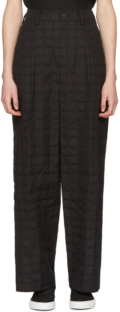 Issey Miyake Black Crumpled Grid Trousers