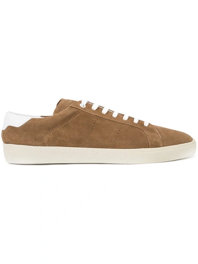 Saint Laurent Sl/06 Court Classic Leather-trimmed Suede Sneakers In Beige