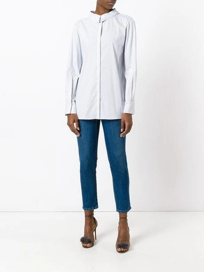 Shop Dorothee Schumacher Pleated Sleeves Striped Shirt In White