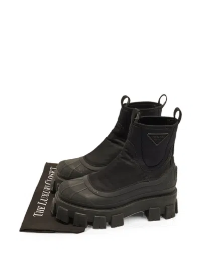 Pre-owned Prada Monolith Ankle Boots In Black