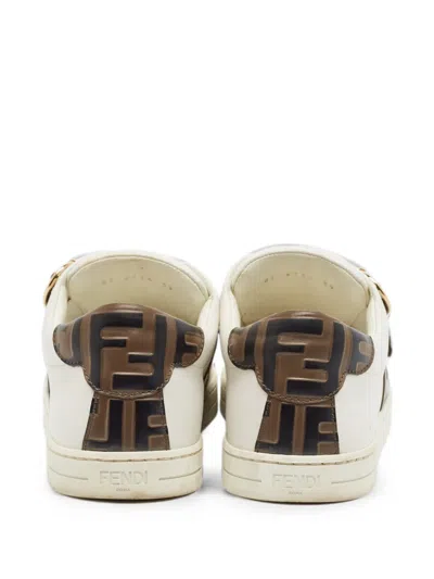 Pre-owned Fendi Ff Leather Sneakers In White