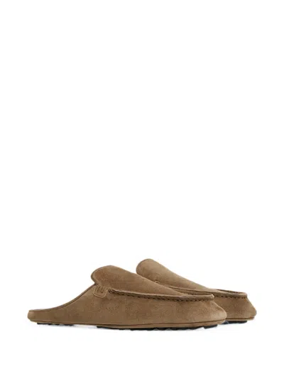 Mansur Gavriel Moccasin Suede Mules In Brown