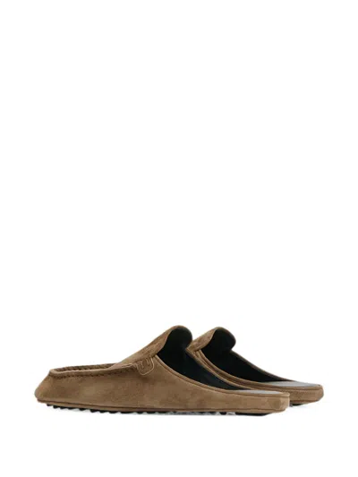 Mansur Gavriel Moccasin Suede Mules In Brown