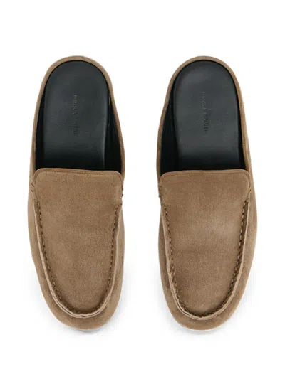 Mansur Gavriel Moccasin Suede Mules In Brown