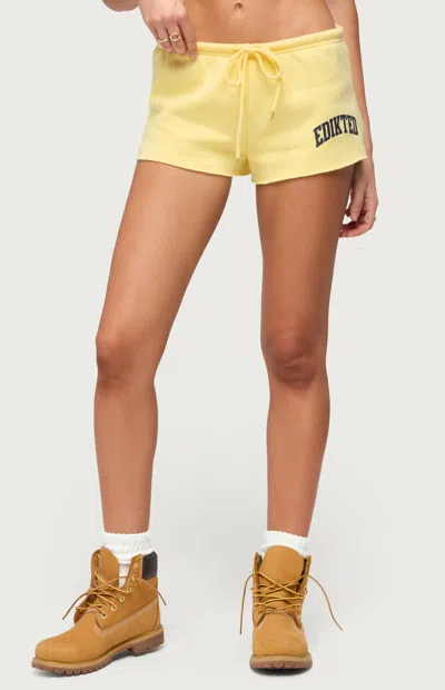 Edikted Sporty Babe Drawstring Micro Shorts In Yellow