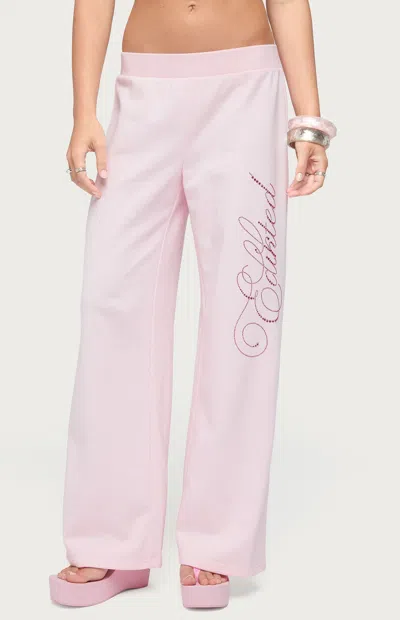 Edikted Studio Rhinestone Sweatpants In Pink