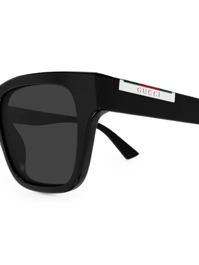 Gucci Web-stripe Square-frame Sunglasses In Black