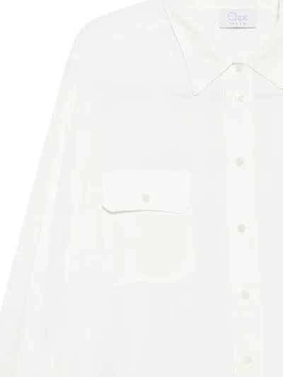 Clips Button-up Flap-pocket Shirt In White