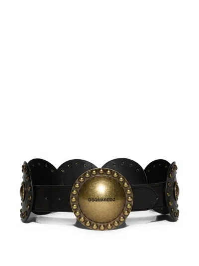 Dsquared2 Oversized Studded Leather Belt In Black