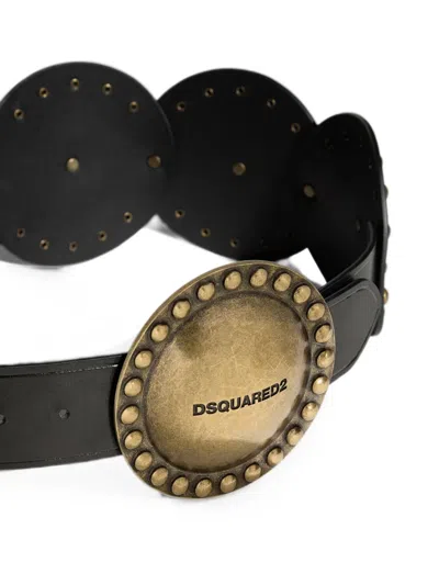 Dsquared2 Oversized Studded Leather Belt In Black