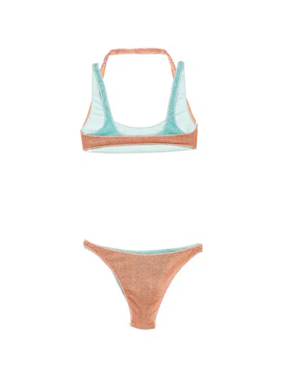 Oseree Metallic-effect Layered Bikini In Brown