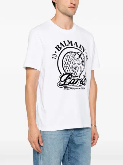 Balmain Short Sleeve Crew Neck Graphic Shirt In White