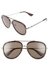 Gucci 57mm Aviator Sunglasses - Havana/ Green