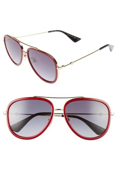 Shop Gucci 57mm Aviator Sunglasses In Glitter Red/ Blue