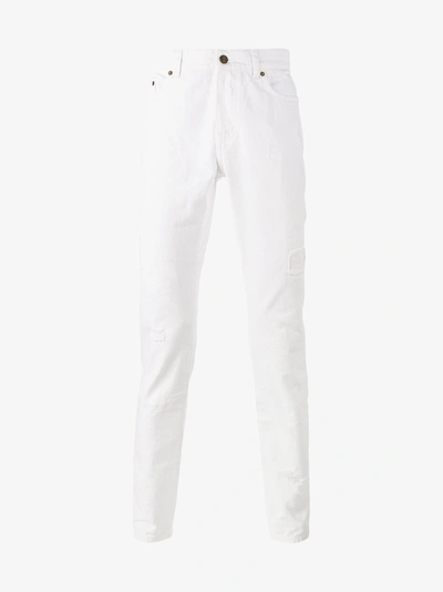 Shop Saint Laurent White Original Distressed Jeans