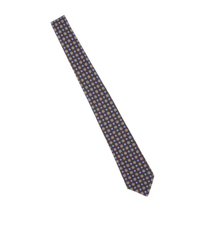 Kiton Micro Pattern Silk Tie In Blue