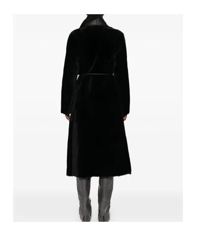 Blancha Shearling Coat With Leather Inserts In Black