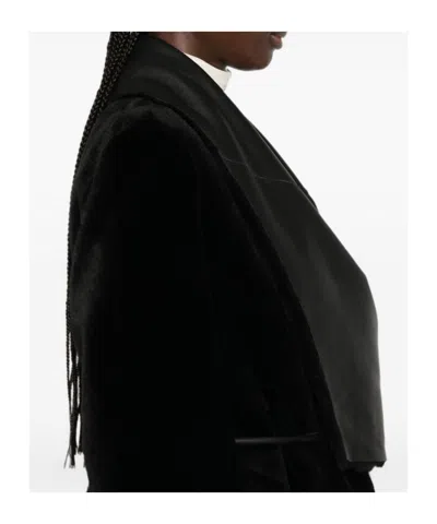Blancha Shearling Coat With Leather Inserts In Black