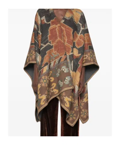 Pierre-louis Mascia Pancake Abstract-pattern Blanket-stitch Cape In Brown