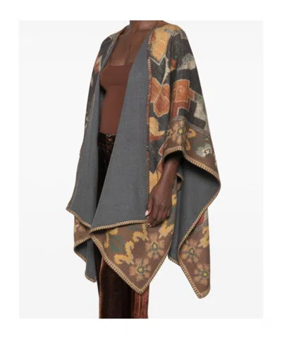 Pierre-louis Mascia Pancake Abstract-pattern Blanket-stitch Cape In Brown