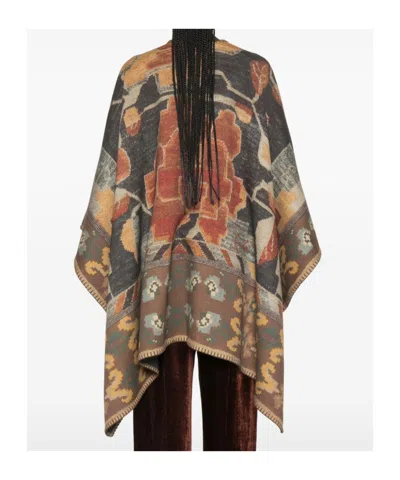 Pierre-louis Mascia Pancake Abstract-pattern Blanket-stitch Cape In Brown