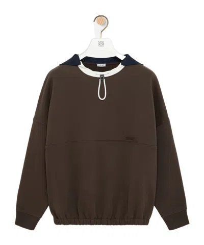 Loewe Cotton-blend Drawstring Sweatshirt In Brown