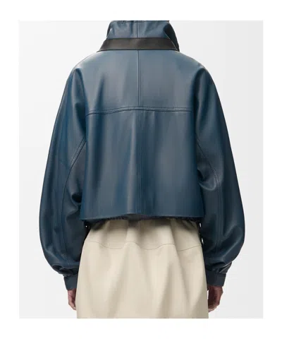 Loewe Double Layered Leather Zip Jacket In Blue