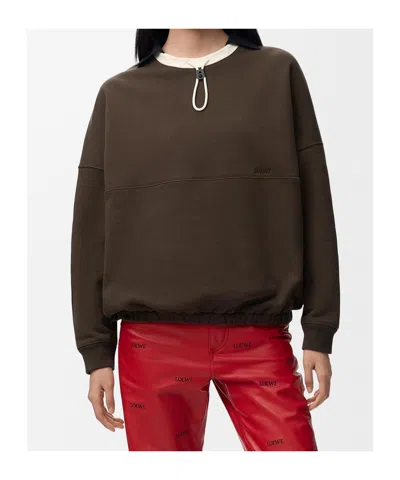 Loewe Cotton-blend Drawstring Sweatshirt In Brown