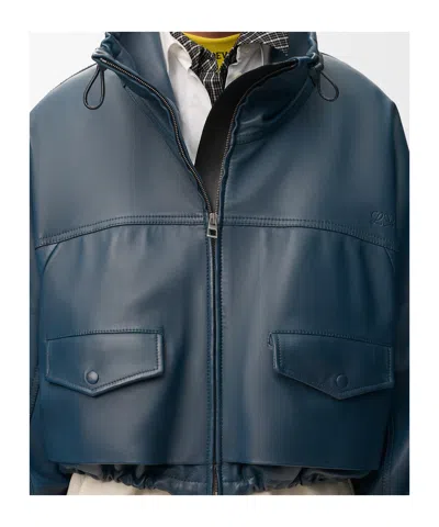 Loewe Double Layered Leather Zip Jacket In Blue