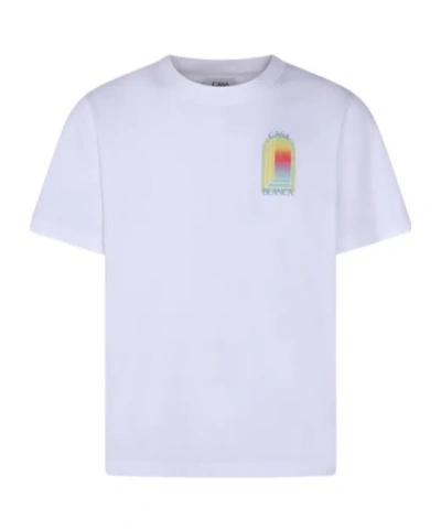 Casablanca White Graphic Print Ribbed Crewneck T-shirt In White