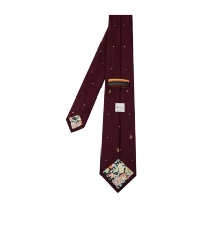 Paul Smith Slim Tie Patterned Fabric Embroidered Tip In Red