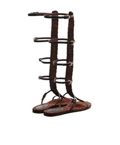 Gianvito Rossi Solid Color Flat Sandals In Brown